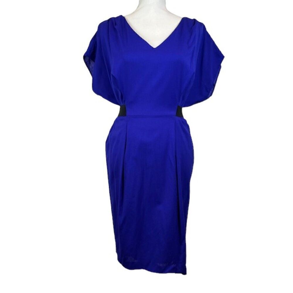 Escada Dorris Dress‎ Stained Glass Violet Purple Black Elastic Waist Size 6 (36)